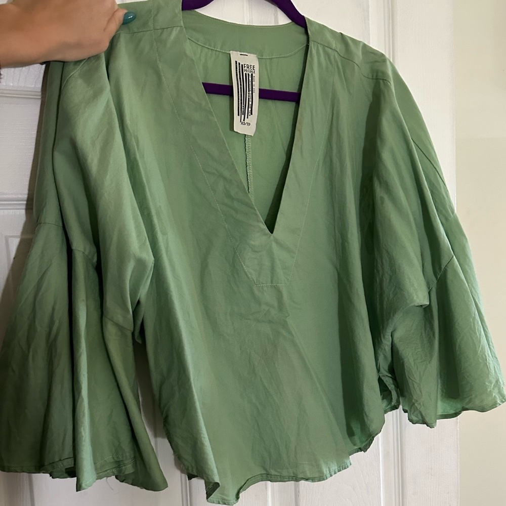 Free People Light Green Flowy Top